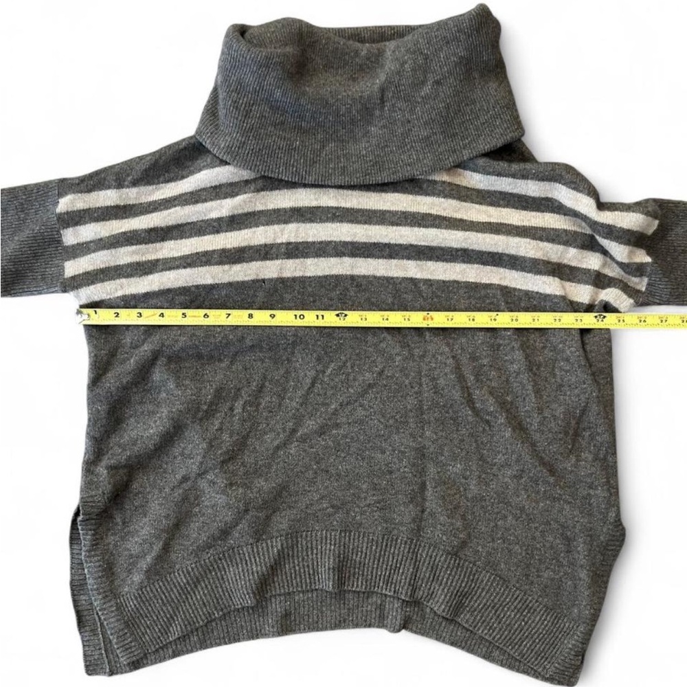 Ply Cashmere poncho grey and white striped cashmere turtleneck sweater